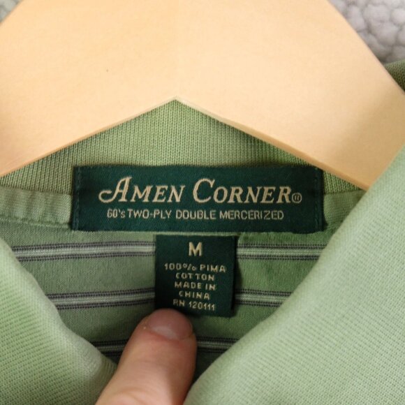 Amen Corner Polo Mens Medium Green Striped Masters Short Sleeve Pima Cotton Golf - Picture 7 of 8